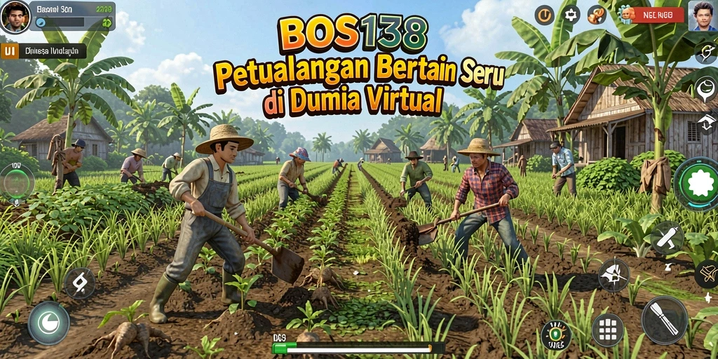 Tangkapan layar gameplay BOS138 yang menunjukkan ladang subur dan hewan ternak.