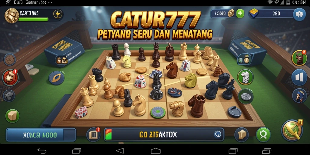 Screenshot menunjukkan gameplay seru di CATUR777 dengan karakter catur yang menarik.