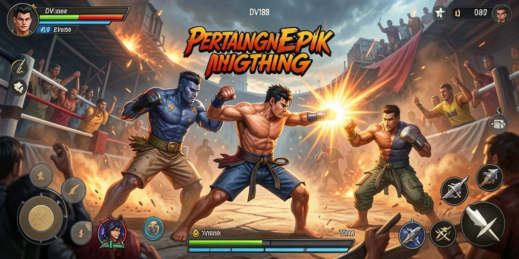 Tampilan utama gameplay Fighting dengan pertarungan yang intens.