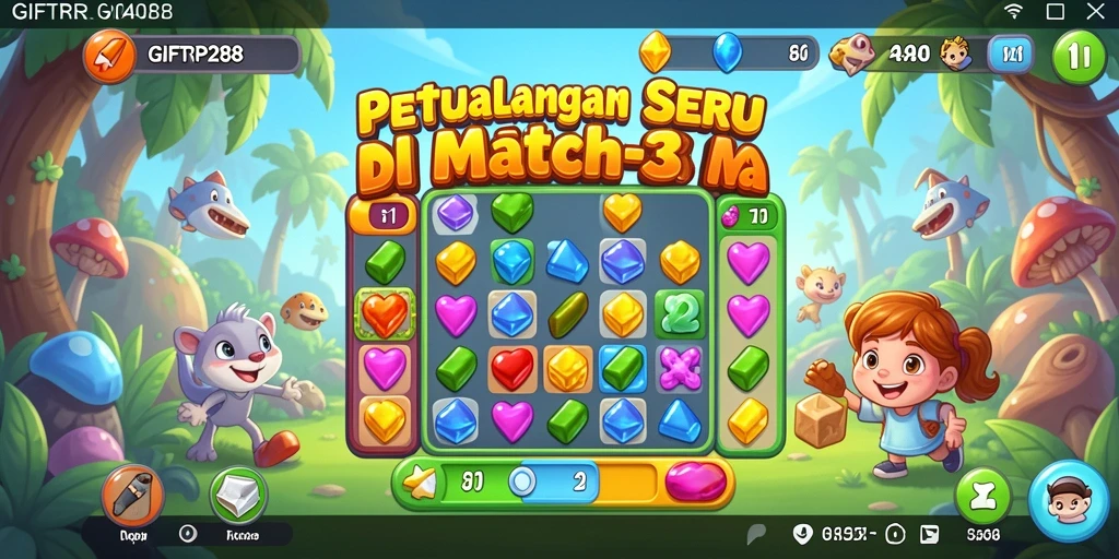 Tangkapan layar utama GIFTRP288 menampilkan gameplay Match-3 yang penuh warna.