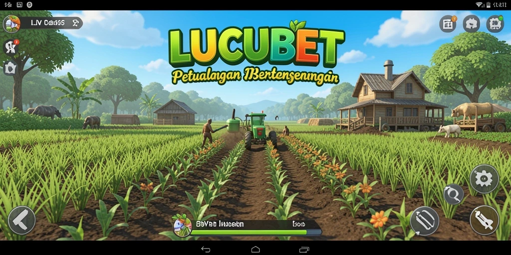 Tangkapan layar LUCUBET menunjukkan pengalaman bertani yang seru dan interaktif.