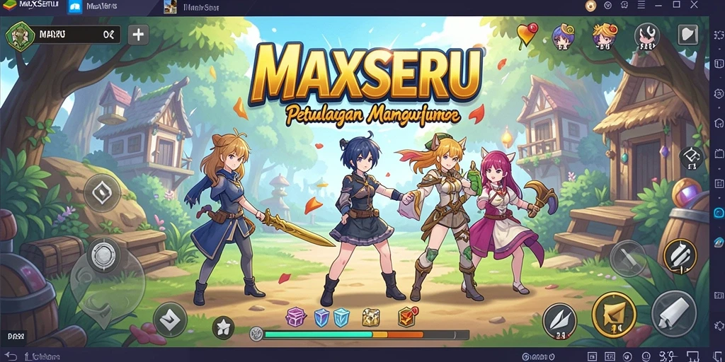 Tampilan gameplay seru dari MAXSERU dengan karakter anime yang menarik.