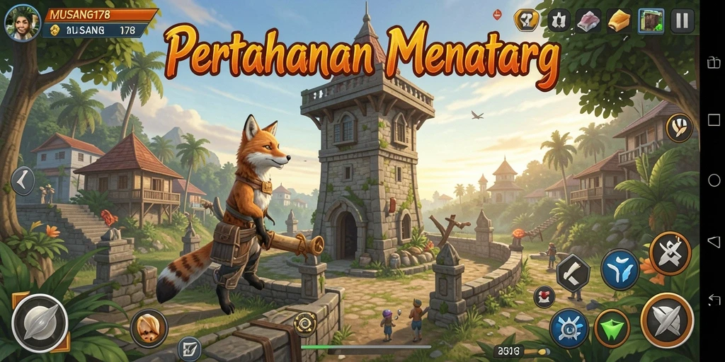 Tampilan seru dari gameplay Tower Defense di MUSANG178.