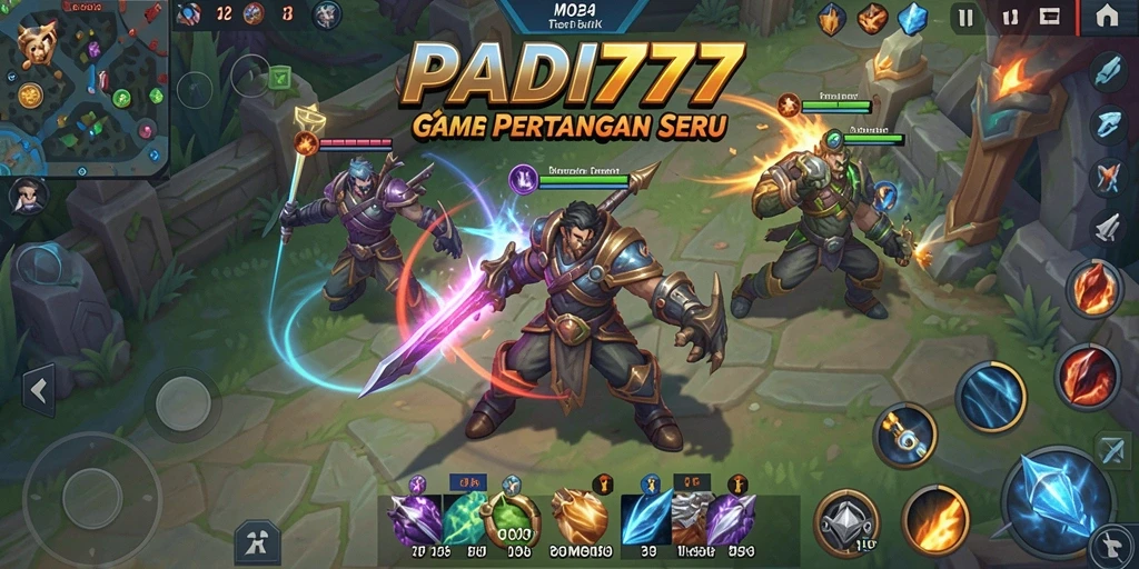 Screenshot PADI777 menampilkan aksi seru dalam pertempuran MOBA.