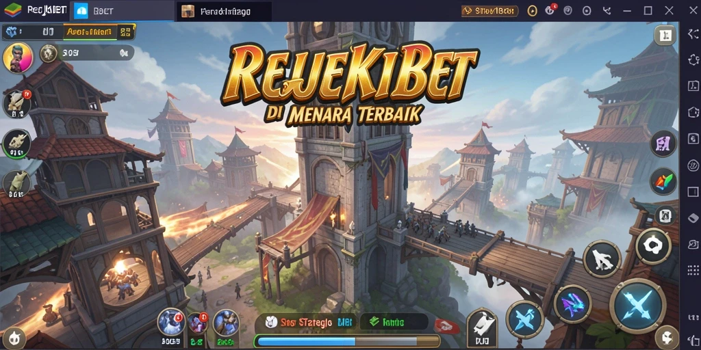 Tampilan menara strategis dalam gameplay REJEKIBET.