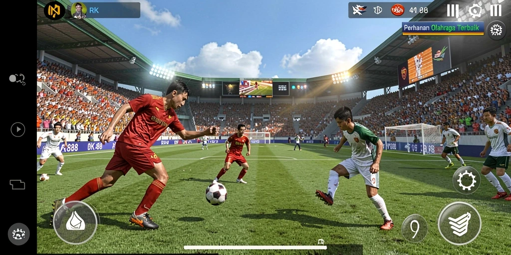 Tampilan gameplay seru dalam RK88 menampilkan aksi olahraga yang menegangkan.