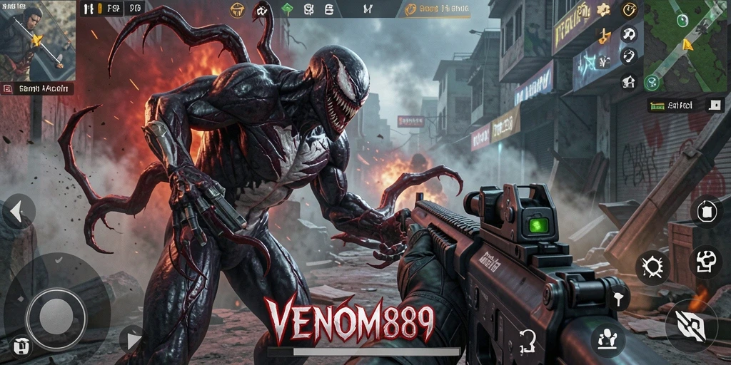 Tampilan gameplay menegangkan di <strong>VENOM889</strong> dengan aksi FPS yang mendebarkan.