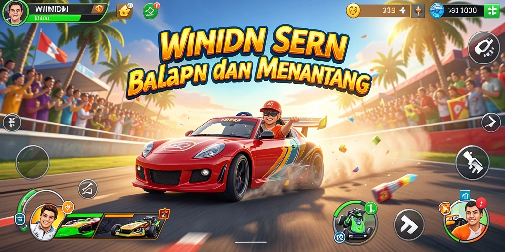 Tampilan gameplay balapan seru di WINIDN yang menampilkan mobil balap.